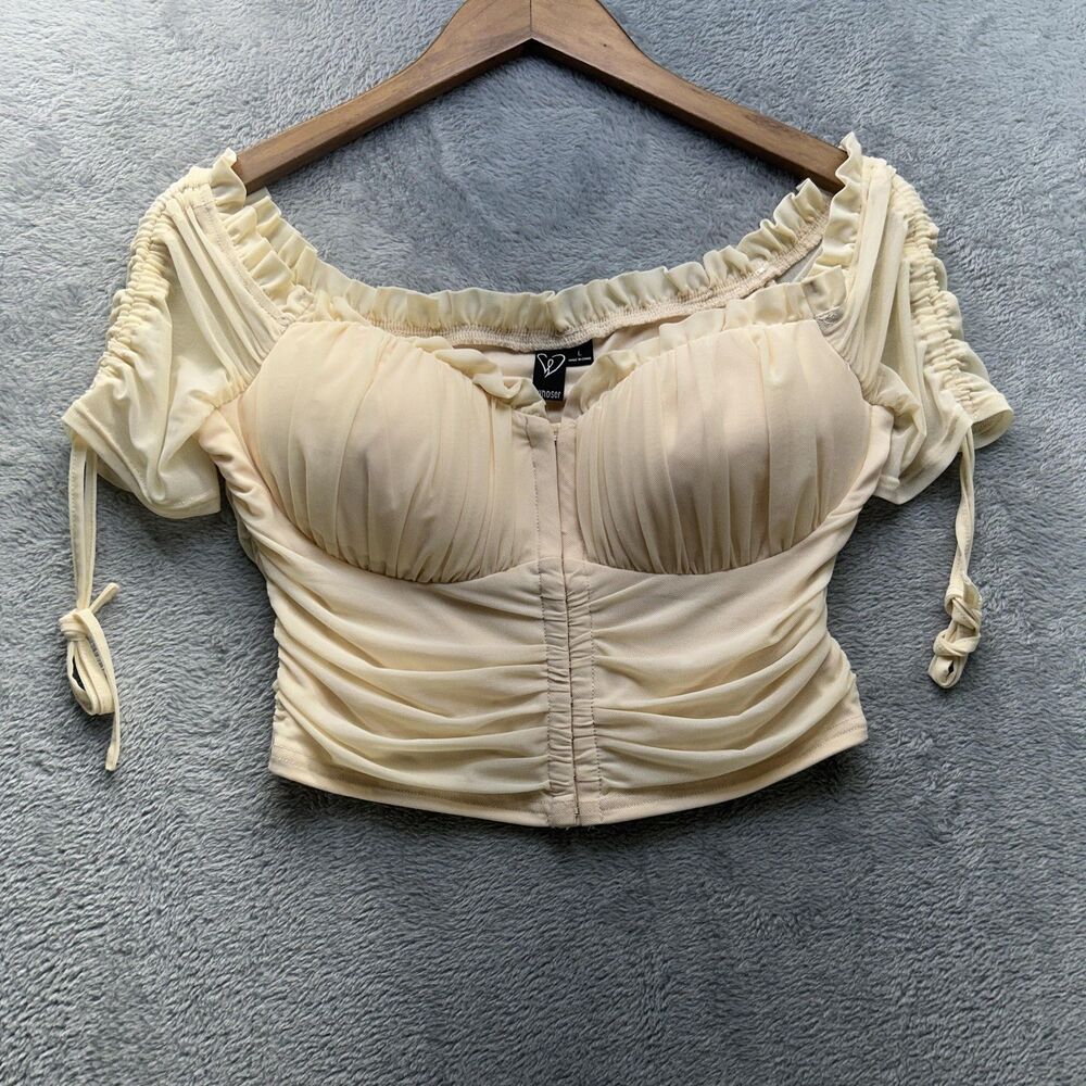 Babydoll Top Milkmaid Coquette Large Cream Off Shoulder Bustier Puff Sleeve Crop